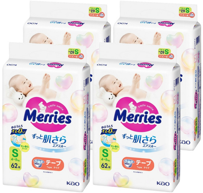 Merries 妙而舒 日本境內版 金緻柔點透氣黏貼型尿布 4~8kg, S, 248片