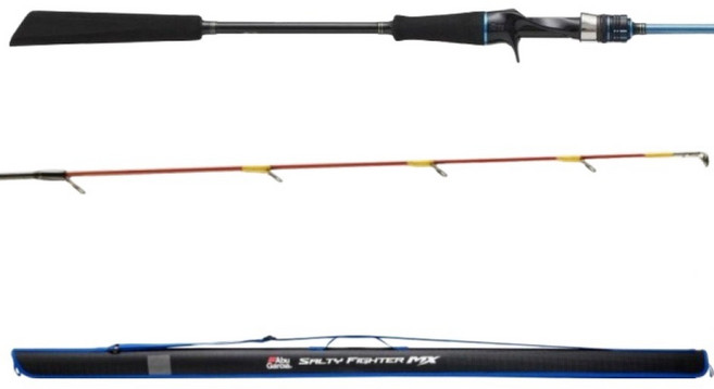 Abu Garcia Salty Fighter MX Ika Metal 軟絲釣竿 642MHS, 黑色 + 藍色 + 紅色 + 金色