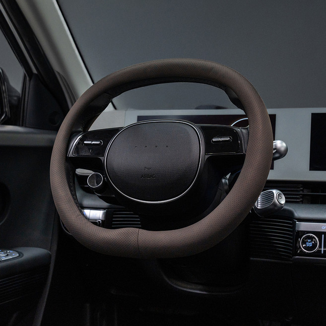 벤딕트 차량용 실리콘 핸들 커버 타공 더블 D컷 순정형, 토피브라운