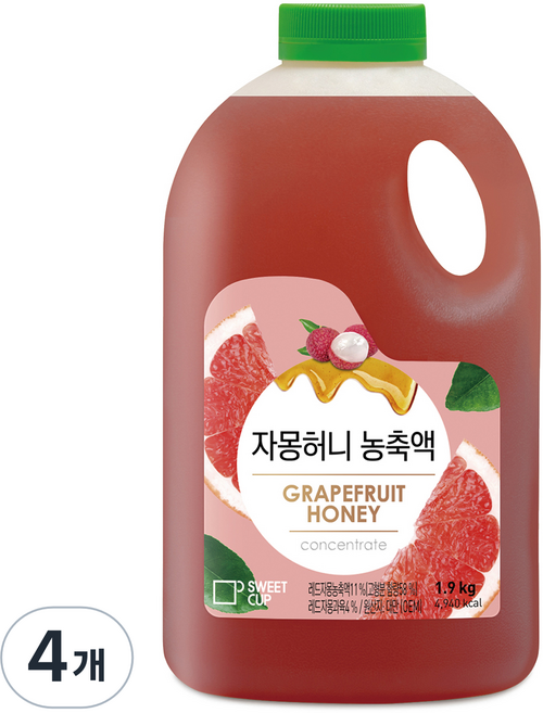 스위트컵 자몽허니 농축액, 1.9L, 4개
