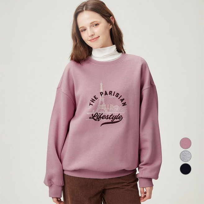 ELLEPARIS 여성용 볼드 레터링 일러스트 프린트 기모 스웻셔츠