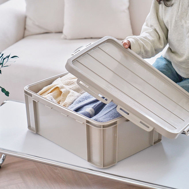 플라팜 국내 제조 탱크 밀폐 리빙박스, 베이지, 1개