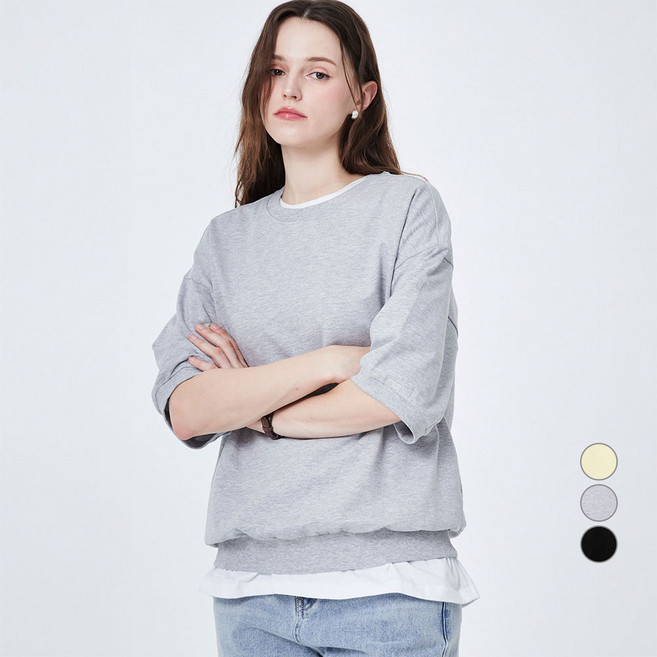 ELLE PARIS 라운드넥 반소매 맨투맨 스웻셔츠