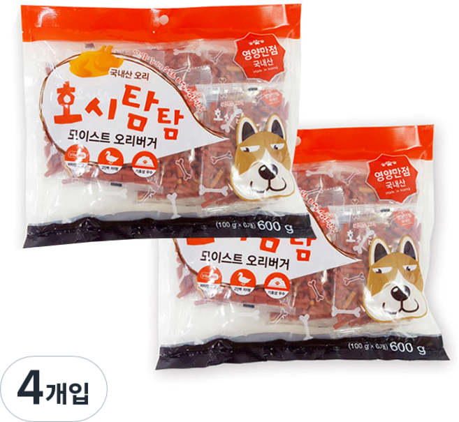호시탐탐 모이스트 애견간식 져키, 오리맛, 600g, 4개