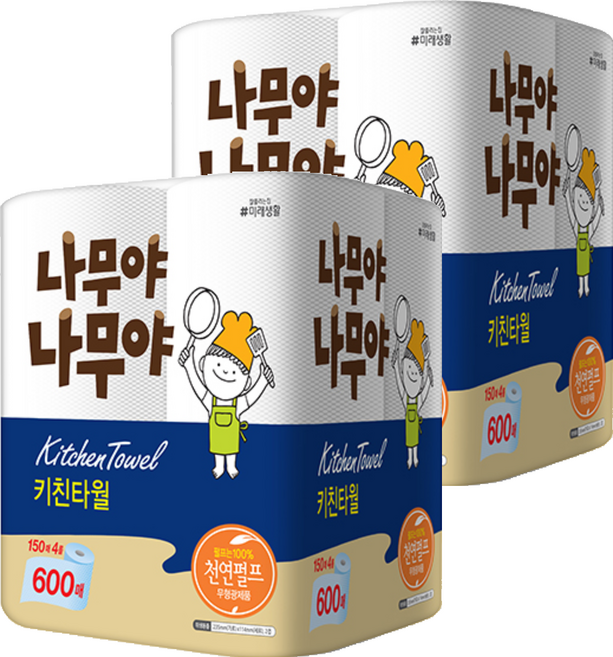 나무야나무야 천연펄프 키친타올, 150매, 8개