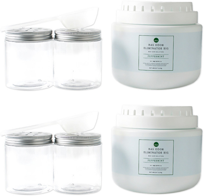 BAS 대용량 탈취제 빅 페퍼민트 향 본품 + 소분 용기 2p + 스쿱 세트, 1.1kg, 2개