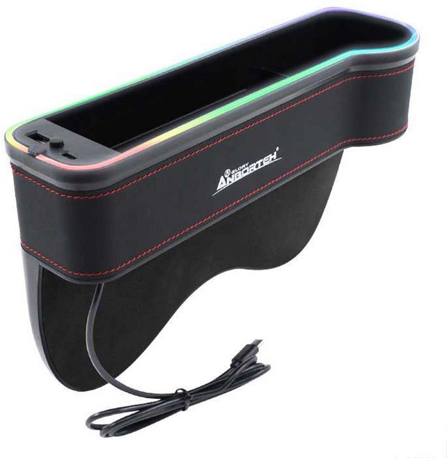 ANBORTEH 安伯特 極光皮革椅縫置物盒/汽車座椅置物盒 車用收納 USB + Type-C充電款, 黑色副駕, 1個