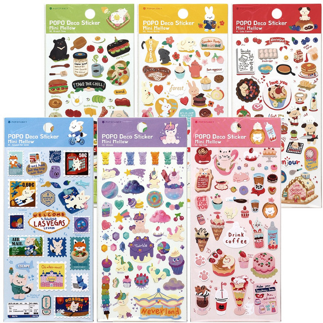 포포팬시 미니 멜로우 데코 스티커 6종 세트, 혼합색상, 1세트