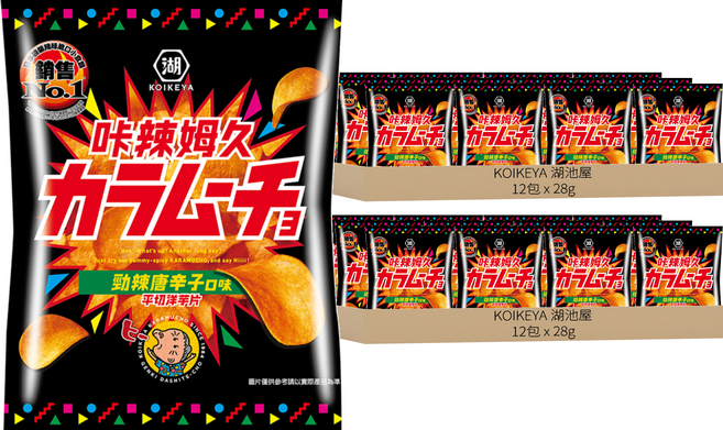 KOIKEYA 湖池屋 咔辣姆久 平切洋芋片 勁辣唐辛子, 28g, 24包