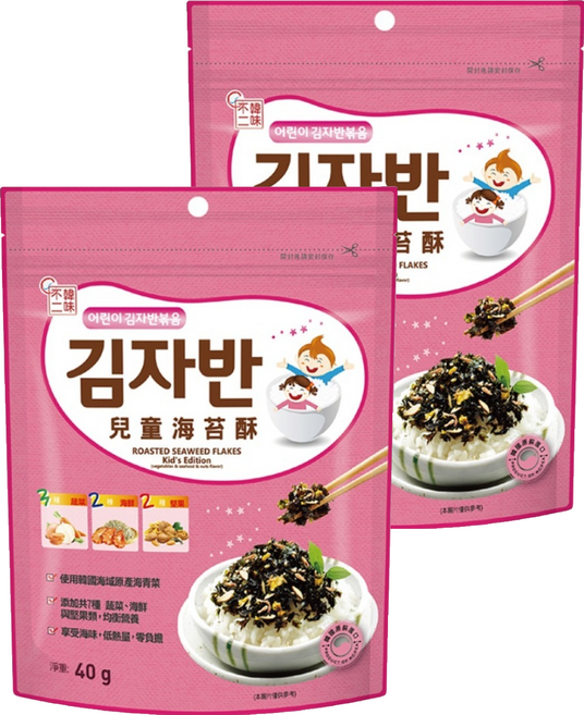韓味不二 兒童海苔酥, 混合口味, 40g, 2包