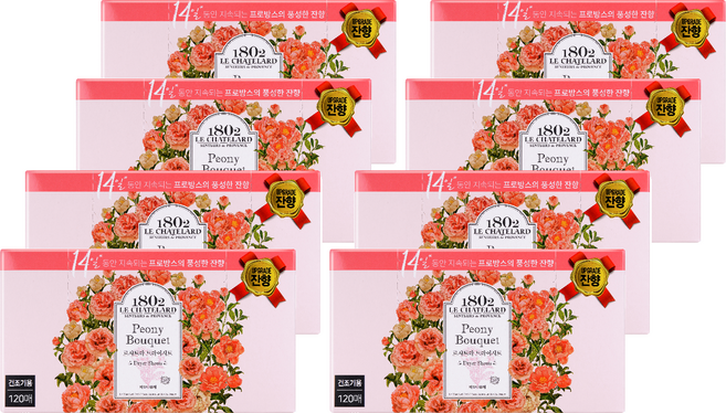 르샤트라1802 건조기 시트 섬유유연제 피오니부케 본품, 120개입, 4개