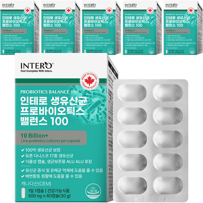 인테로 생유산균 프로바이오틱스 밸런스 100, 60정, 6개