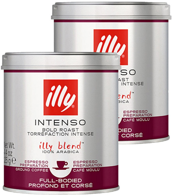 illy 意利 Intenso 濃鬱烘焙研磨咖啡, 義式濃縮, 125g, 2個