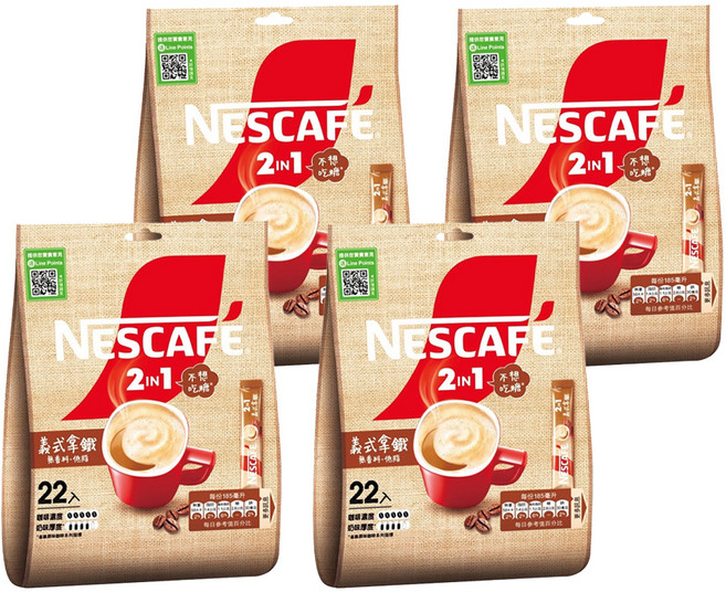 NESCAFE 雀巢咖啡 二合一 義式拿鐵, 12g, 22入, 4袋