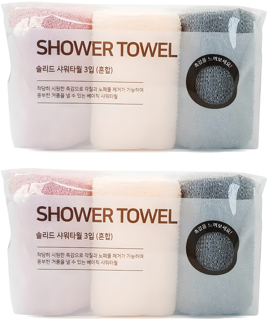생활미소 솔리드 샤워타월, 혼합색상, 3개입, 2세트