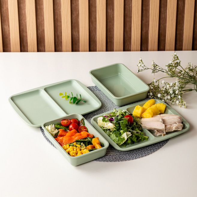 아띠홈 밀프렙 도시락 2p + 슬림 식판 2p 세트, 민트, 1세트