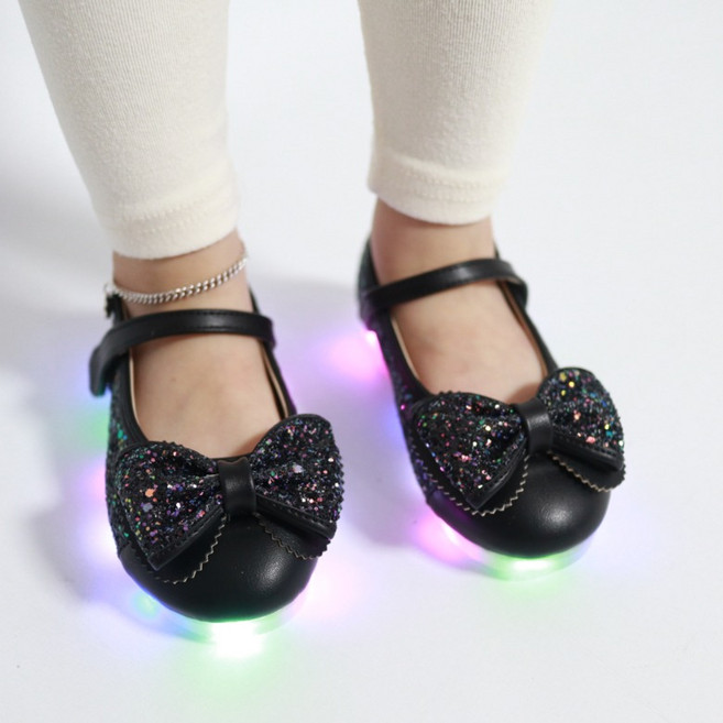 FROMBEBE 여아용 헤이즐 리본 LED 구두