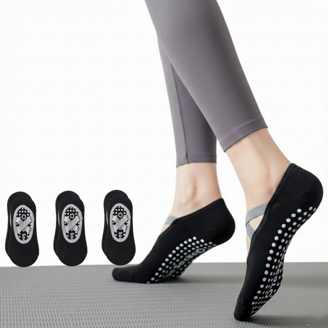데이코지 여성용 필라테스 요가 미끄럼방지 양말 3켤레
