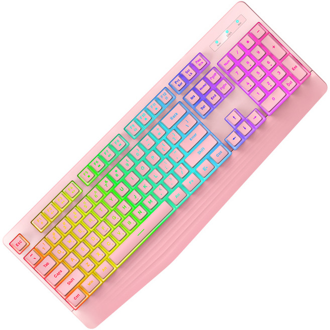 몬스타기어 PBT 키캡 RGB 보글보글 멤브레인 저소음 유선 인체공학 키보드, 제조사축, X104 PUDDING, 핑크