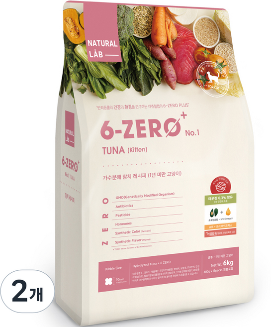 네츄럴랩 키튼 6 ZERO PLUS CAT 1 건식사료, 참치, 6kg, 2개