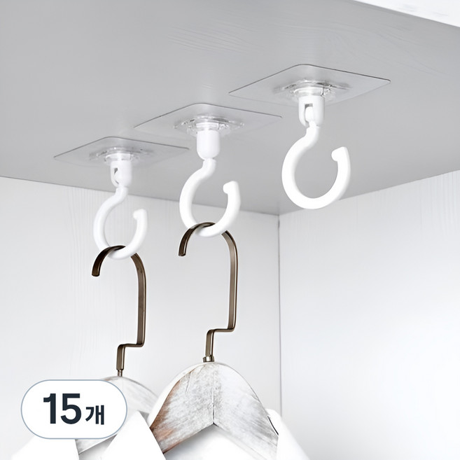 리빙홈디테일 무타공 회전 천장부착 벽걸이 후크 GE-20, 화이트, 15개