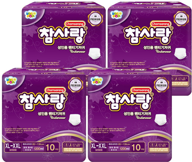 참사랑 남녀공용 기저귀 팬티형 XL XXL, 특대형, 10개입, 4개