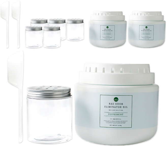 BAS 대용량 탈취제 빅 페퍼민트 향 본품 + 소분 용기 2p + 스쿱 세트, 1.1kg, 3개