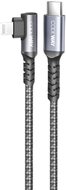 CODEWAY 90度 USB C to Lightning 快充充電線, 3m, 灰色, 1條