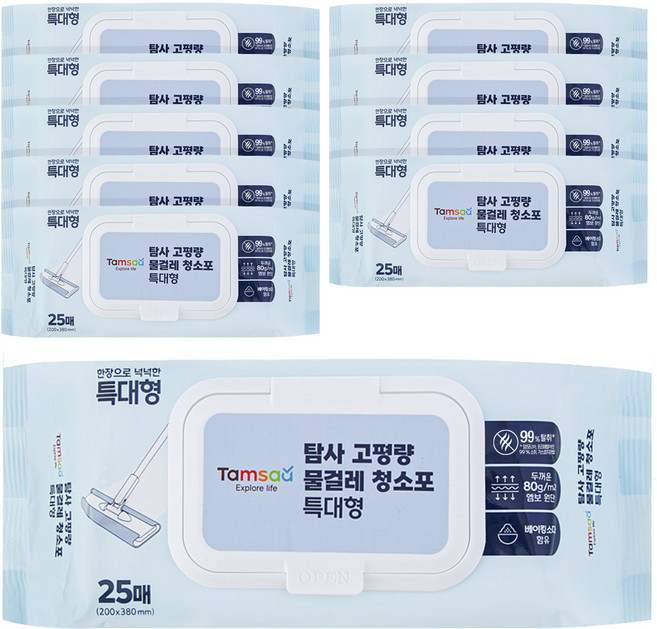 탐사 도톰한 고평량 물걸레 청소포 80g 특대형 25p, 10개