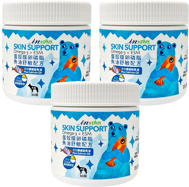 in plus 贏 蛋殼膜卵磷脂 魚油舒敏配方 犬用, 60顆, 皮膚/毛髮, 3罐