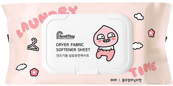 스웰데이 건조기용 섬유유연제 시트 플로랄 바닐라 본품, 80개입, 1개