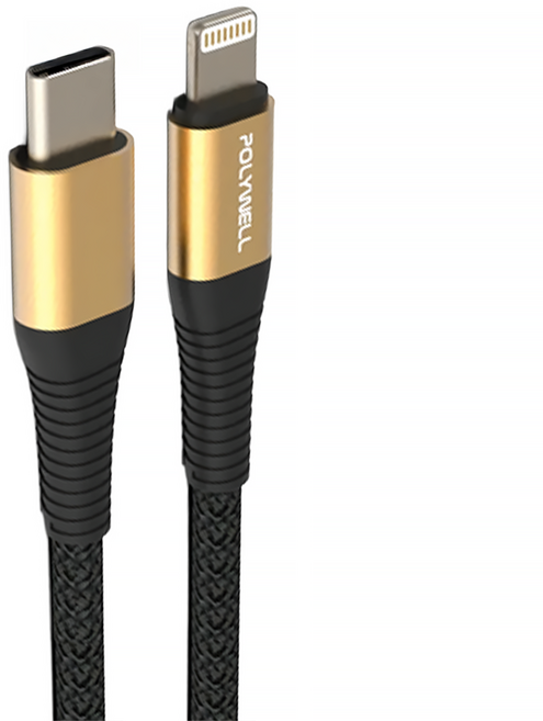 POLYWELL 寶利威爾 Type-C Lightning 蘋果PD快充編織線 iPhone PW15-W45-A303, 0.5m, 金色, 1條