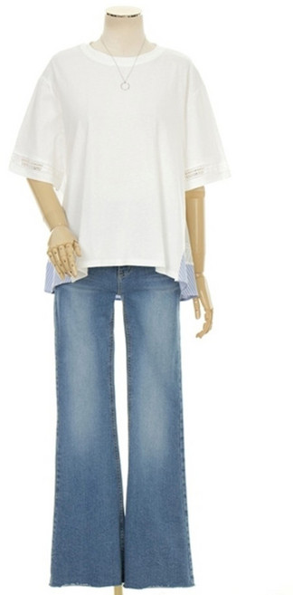 티뷰 여성용 통기성 ST 레이스 배색 티셔츠 V5B-CTS011