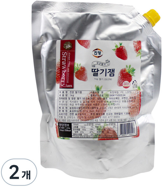 JINYANG 딸기잼 파우치, 1kg, 2개