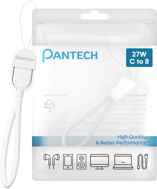 팬텍 C타입-8핀 초고속 충전 휴대용 숏케이블 27W, 1개, 화이트, 16.5cm