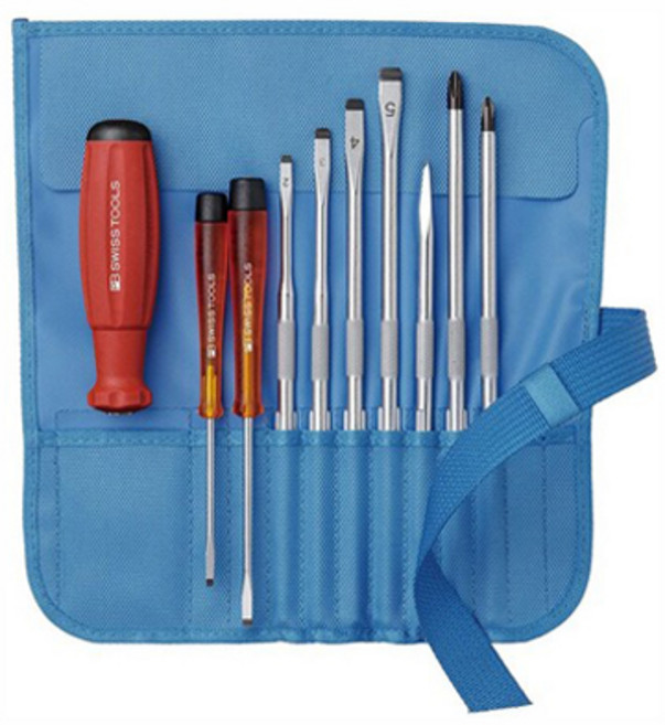 PB SWISS TOOLS 起子組 9支組 十字及一字螺絲起子 組裝維修必備 高精密度 凹凸面軟柄握把, 1組