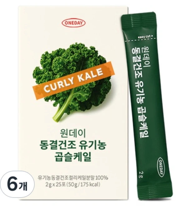 데이즈온 원데이 동결건조 유기농 곱슬케일 25p, 50g, 6개 - 쿠팡
