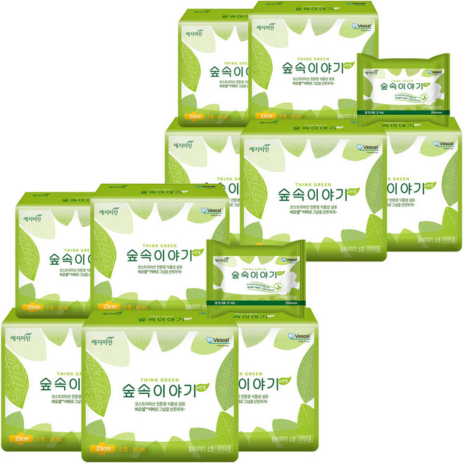 예지미인 숲속이야기 비오셀 소형 생리대 날개형 16p x 5팩 + 숲속이야기 중형 2p, 2세트