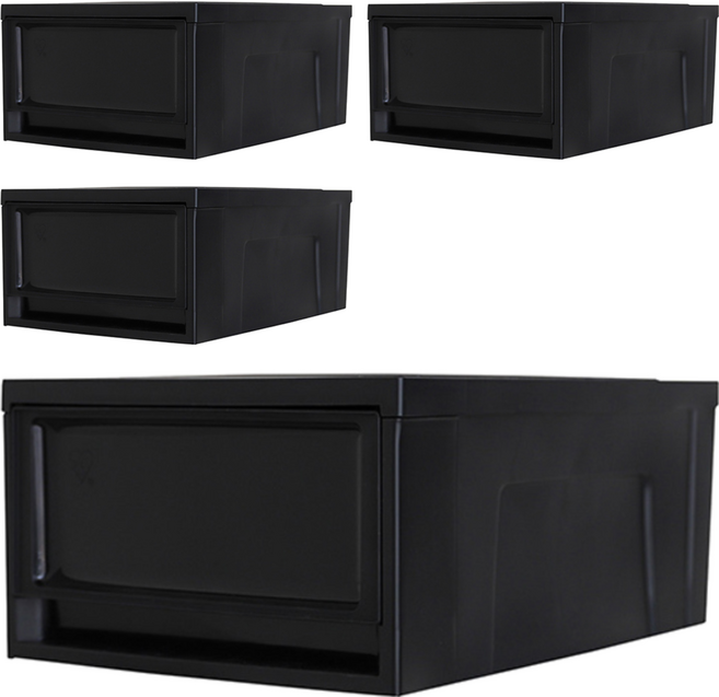 아이리스 국내생산 시스템 수납함 슬라이딩 서랍장 BC-370, 블랙, 4개