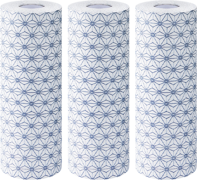 SHIMOYAMA 印花風吸油去汙拋棄式不織布抹布 麻葉紋, 30張, 3捲