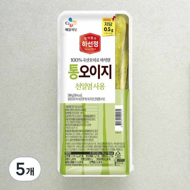 하선정 통 오이지, 300g, 5개