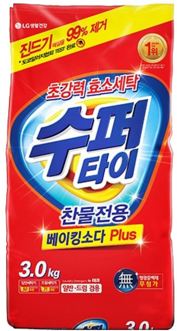 수퍼타이 찬물 전용 실내건조 분말 효소 세탁세제 일반드럼 겸용 리필, 3kg, 1개