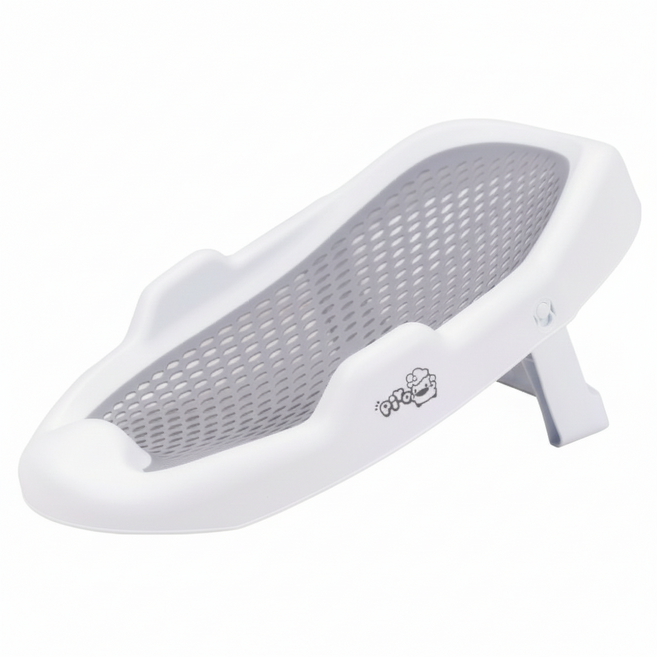 PiYOPiYO 黃色小鴨 新生兒防滑折疊軟墊沐浴架, 白色 + 灰色, 1個