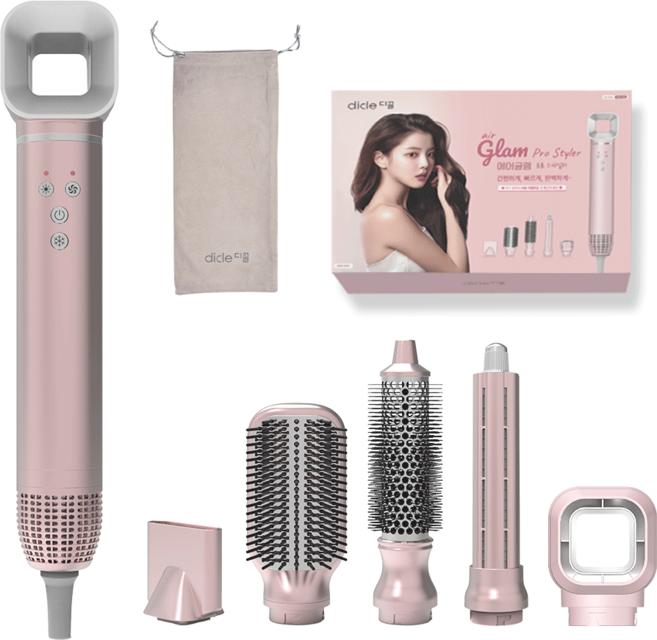 디클 에어글램 올인원 브러시 5 in 1 멀티 헤어 스타일러 초고속 BLDC 드라이기, DHS-HD01, 핑크