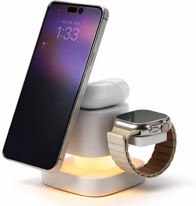 아라리 LED 무드조명 맥세이프 3 IN 1 파워 M 글로 고속 무선 충전기, 화이트, 1개