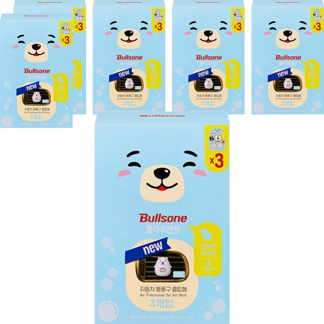 불스원 폴라프레쉬 통풍구 클립형 캐릭터 차량용방향제 부부 3p, 6개, 아쿠아향