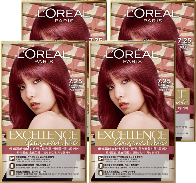 L'OREAL PARiS 巴黎萊雅 台灣公司貨 優媚霜時尚魅力系列 染髮霜, 7.25 煙燻粉棕, 4盒