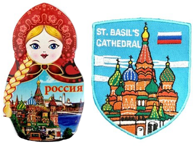 A-ONE 匯旺 俄羅斯套娃 聖巴索大教堂 冰箱便簽留言貼 + 俄羅斯 聖瓦西里主教座堂外套刺繡2件組