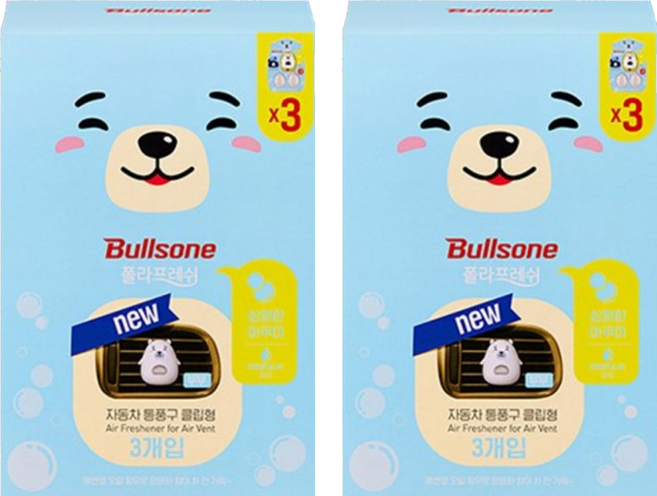 불스원 폴라프레쉬 통풍구 클립형 캐릭터 차량용방향제 부부 3p, 2개, 아쿠아향