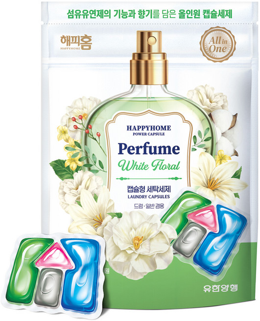 해피홈 퍼퓸 파워캡슐 세탁세제 화이트플로럴, 30개입, 1개